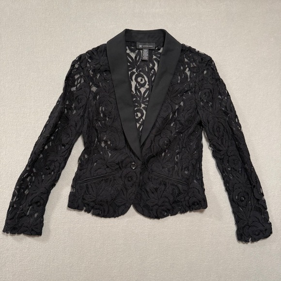 I.N.C. Sheer Black Lace Romantic Feminine Goth Blazer Jacket Women Medium - Picture 7 of 15